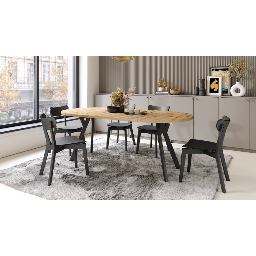 Mesa de comedor extensible ARTUR roble artisan/negro