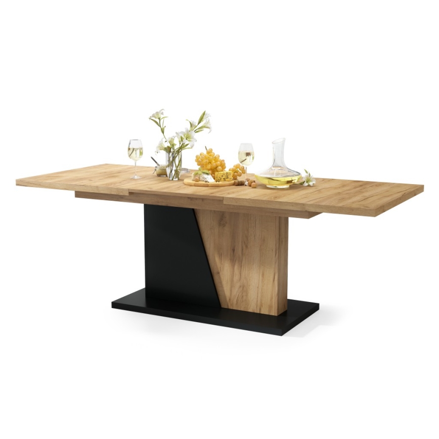 Mesa de comedor extensible NINO, roble craft/negro