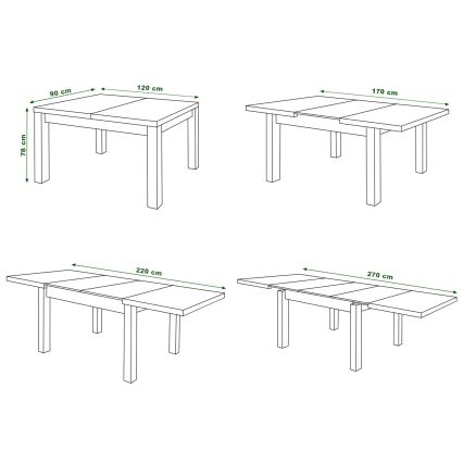 Mesa de comedor extensible para 12 personas RALF, 120/270x90 cm, blanca