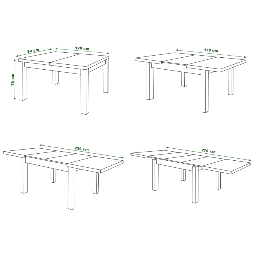 Mesa de comedor extensible para 12 personas RALF, 120/270x90 cm, blanca