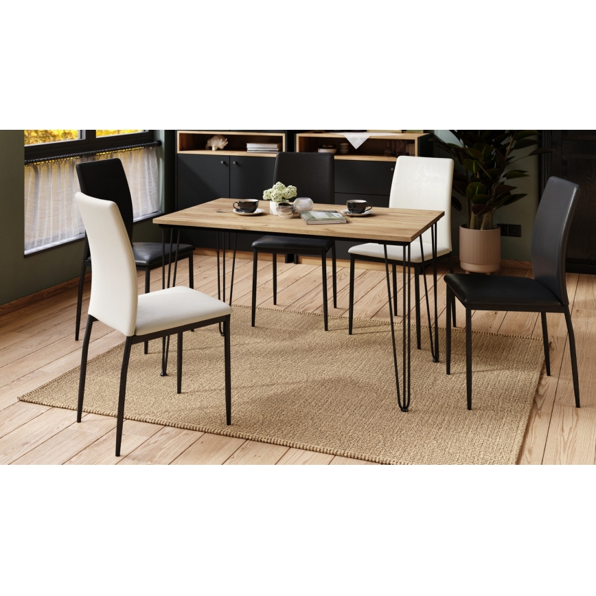 Mesa de comedor HALIJA con acabado en roble Craft