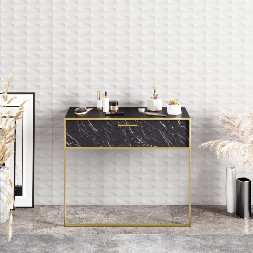 Mesa de pared POLKA 76,8x90 cm dorado/negro
