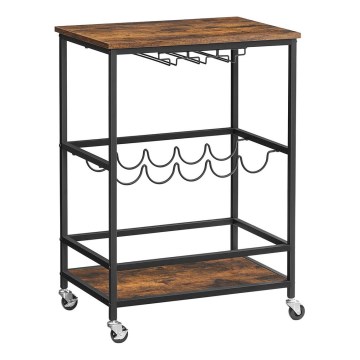 Mesa de servicio para botellas y copas MARGE marrón/negro