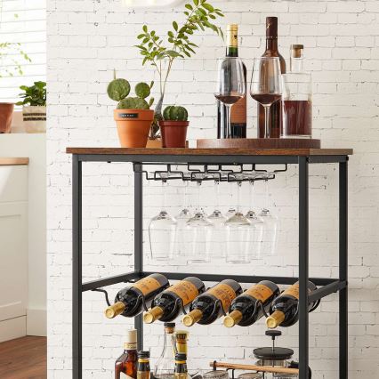 Mesa de servicio para botellas y copas MARGE marrón/negro