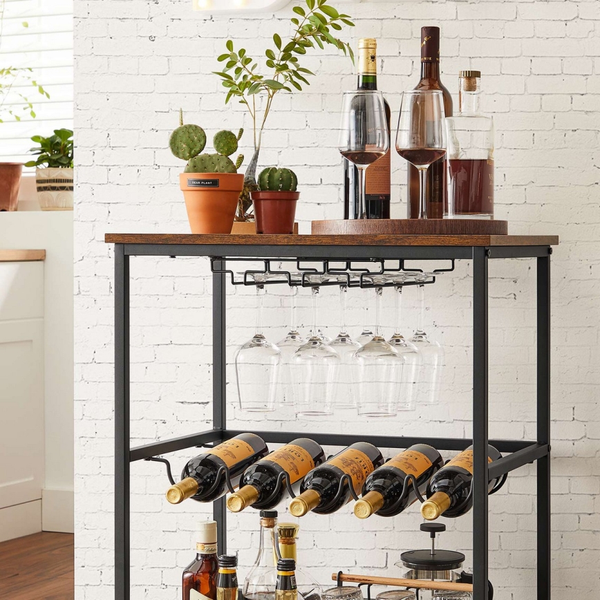 Mesa de servicio para botellas y copas MARGE marrón/negro