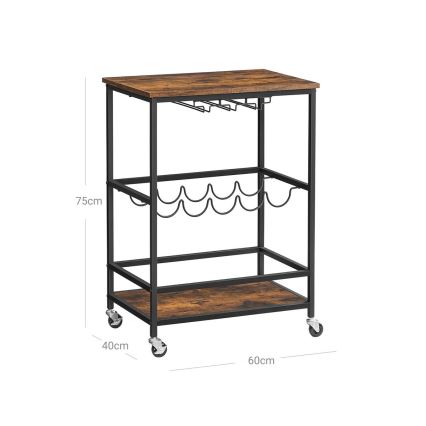 Mesa de servicio para botellas y copas MARGE marrón/negro