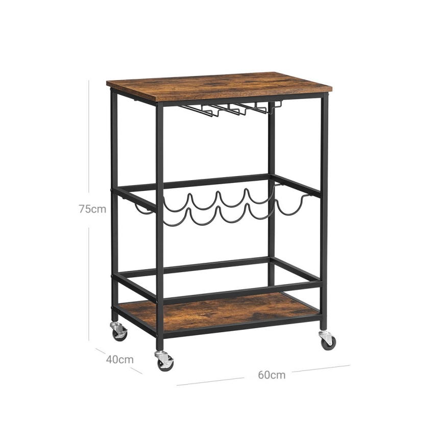 Mesa de servicio para botellas y copas MARGE marrón/negro