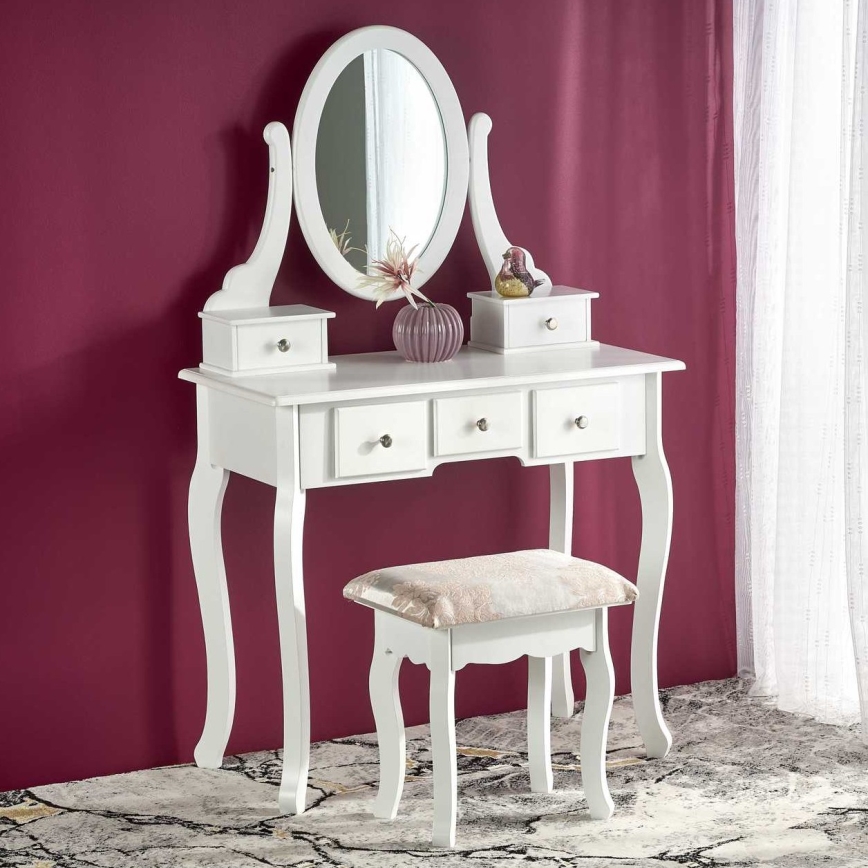 Mesa de tocador SARA 80x130 cm + stool 45x37 cm blanco