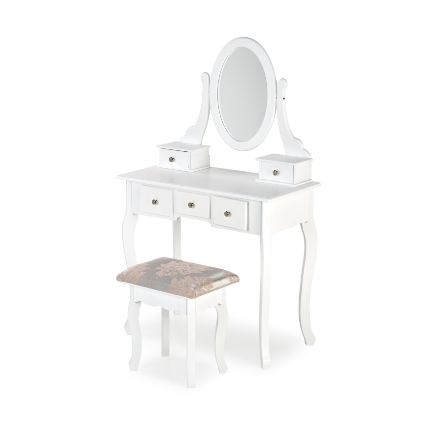 Mesa de tocador SARA 80x130 cm + stool 45x37 cm blanco