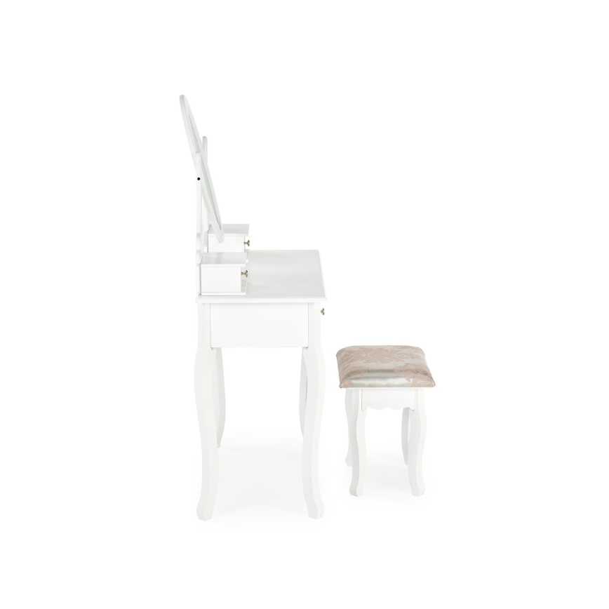 Mesa de tocador SARA 80x130 cm + stool 45x37 cm blanco