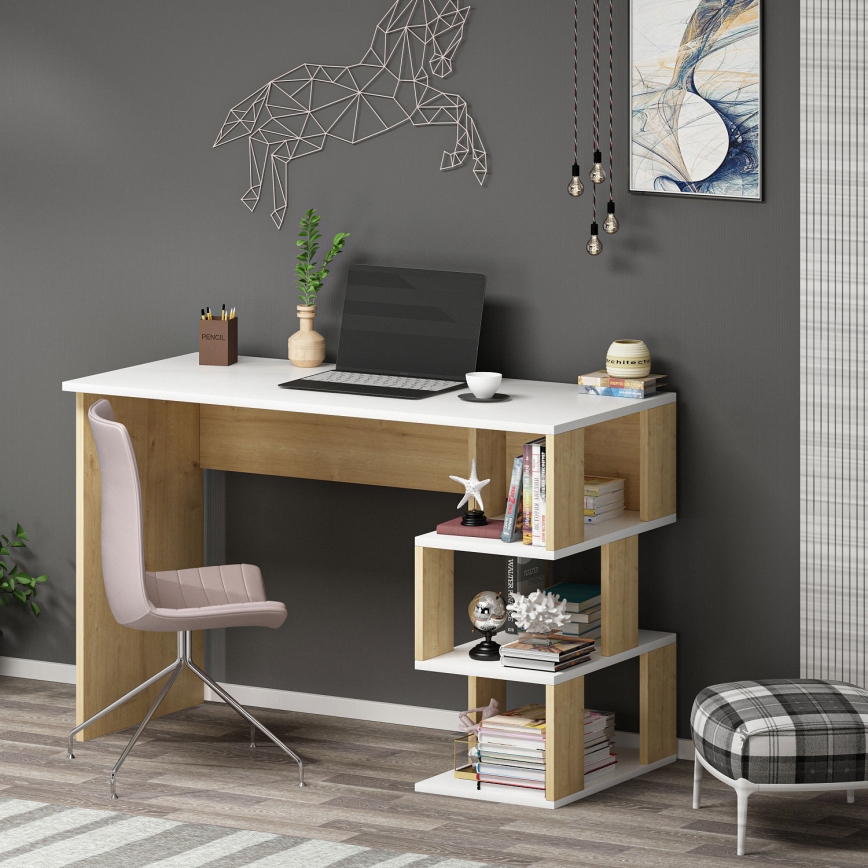 Mesa de trabajo DARDANOS 110x73,8 cm beige/blanco
