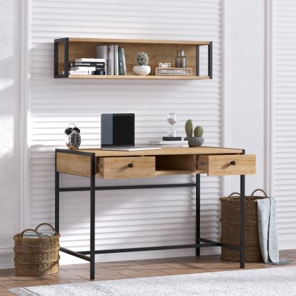 Mesa de trabajo PENA 72x100 cm + estante de pared 24x100 cm marrón/negro