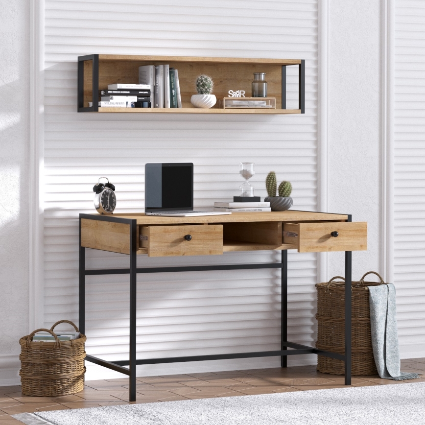 Mesa de trabajo PENA 72x100 cm + estante de pared 24x100 cm marrón/negro