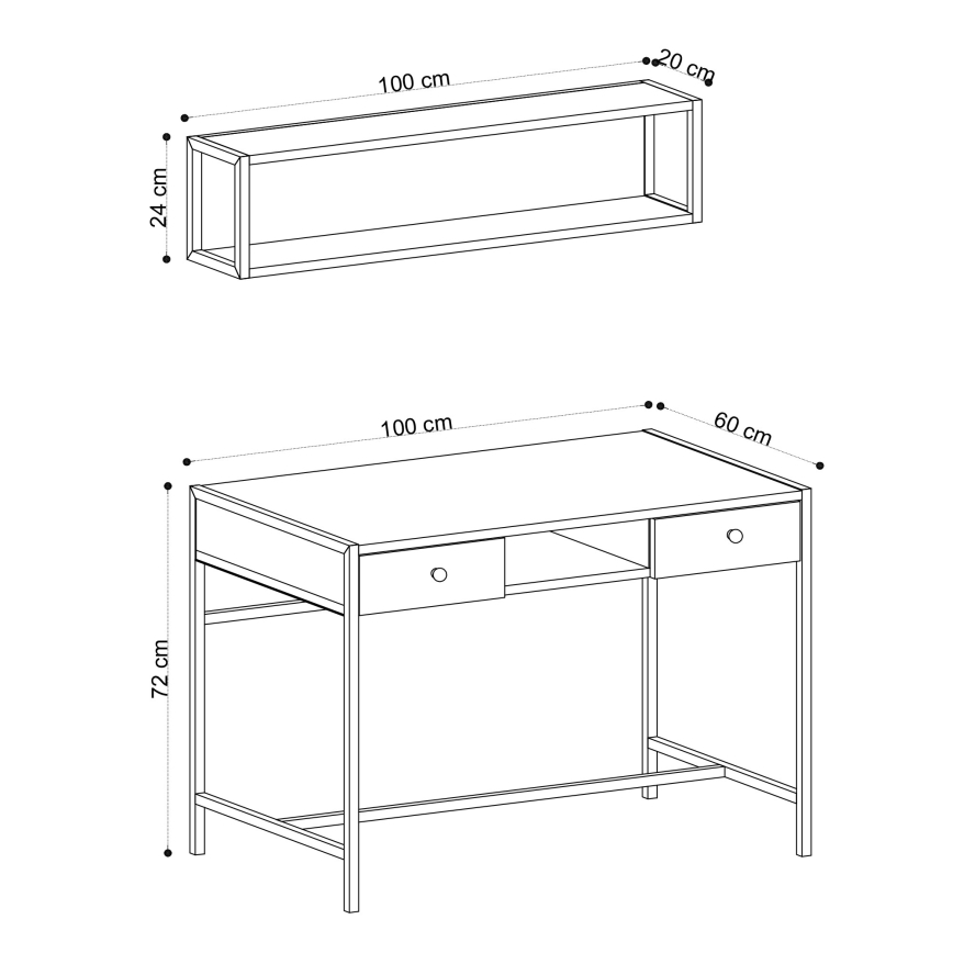 Mesa de trabajo PENA 72x100 cm + estante de pared 24x100 cm marrón/negro