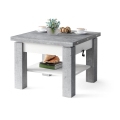 Mesa extensible con tablero elevable CALEB para salón y comedor, gris hormigón/blanco