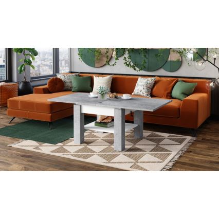 Mesa extensible con tablero elevable CALEB para salón y comedor, gris hormigón/blanco