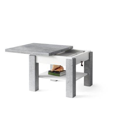 Mesa extensible con tablero elevable CALEB para salón y comedor, gris hormigón/blanco