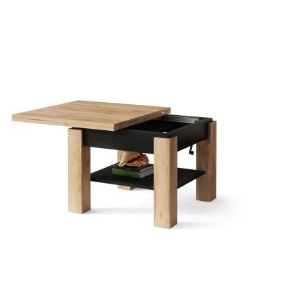 Mesa extensible de centro/comedor con tablero elevable CALEB roble craft/negro