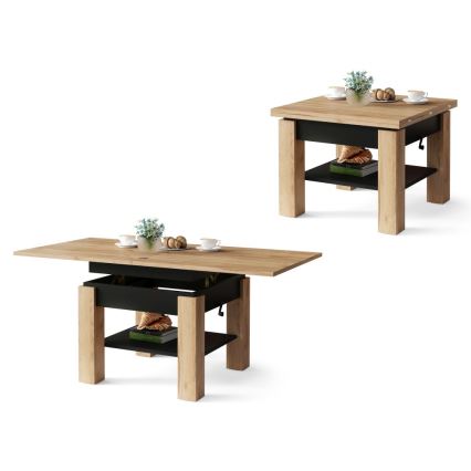 Mesa extensible de centro/comedor con tablero elevable CALEB roble craft/negro