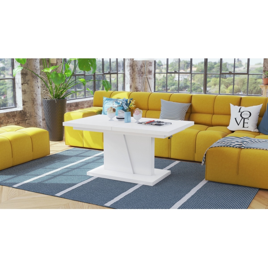 Mesa extensible de centro/comedor con tablero elevable NINO blanca