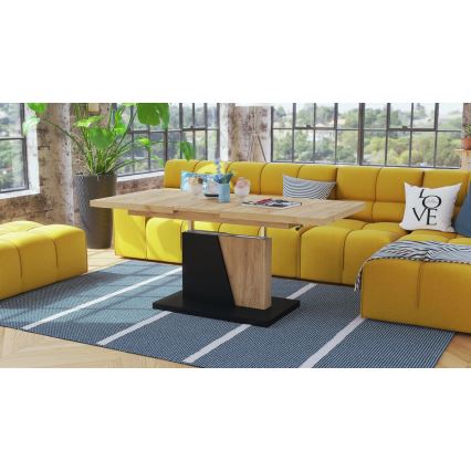 Mesa extensible de centro/comedor con tablero elevable NINO roble craft/negro
