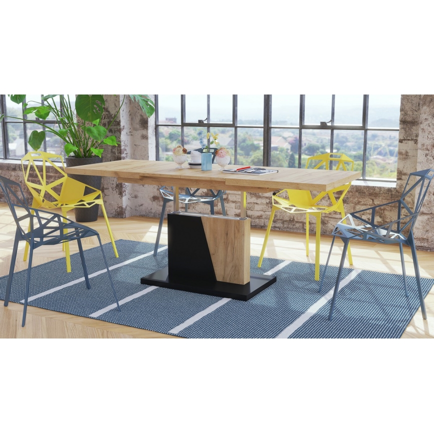 Mesa extensible de centro/comedor con tablero elevable NINO roble craft/negro