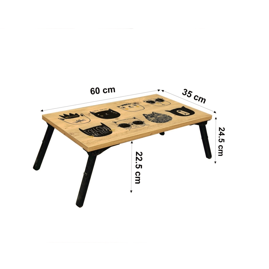 Mesa para cama GUSTO CATS 24x60 cm beige/negro