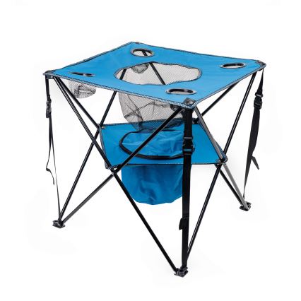 Mesa plegable de camping + 2x silla azul