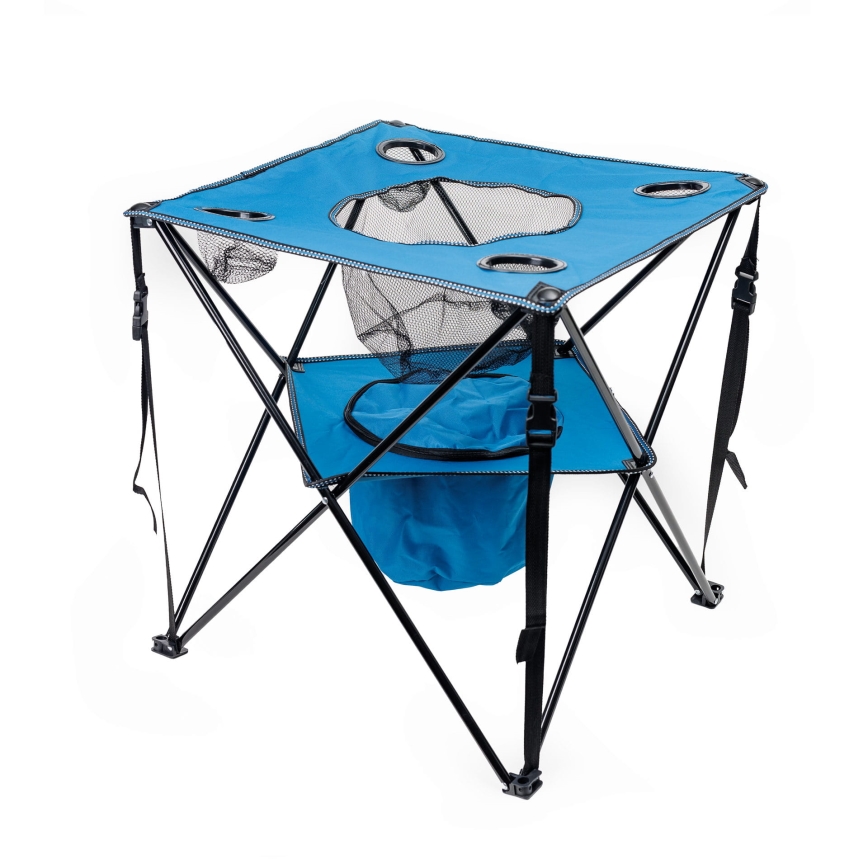 Mesa plegable de camping + 2x silla azul