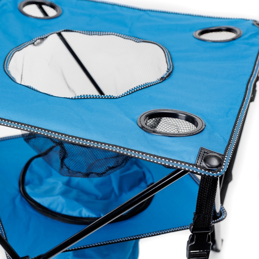 Mesa plegable de camping + 2x silla azul