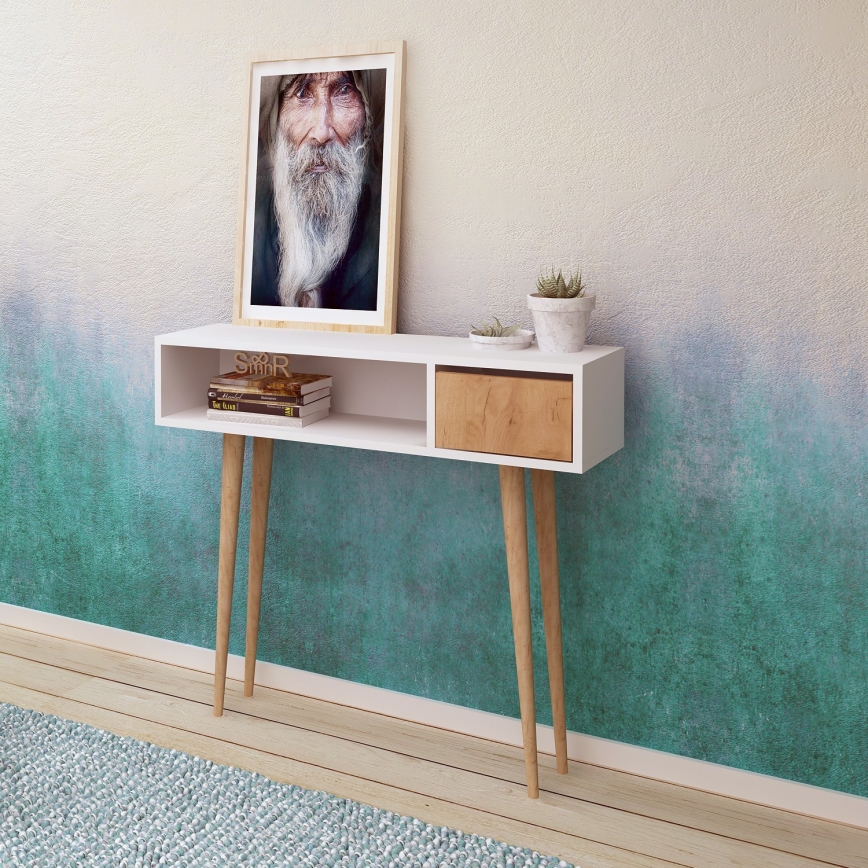 Mesa plegable KIOGI 94x100 cm blanco/beige