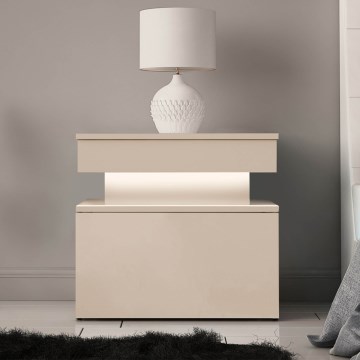 Mesita de noche con iluminación LED GLOSSA 51x55 cm beige