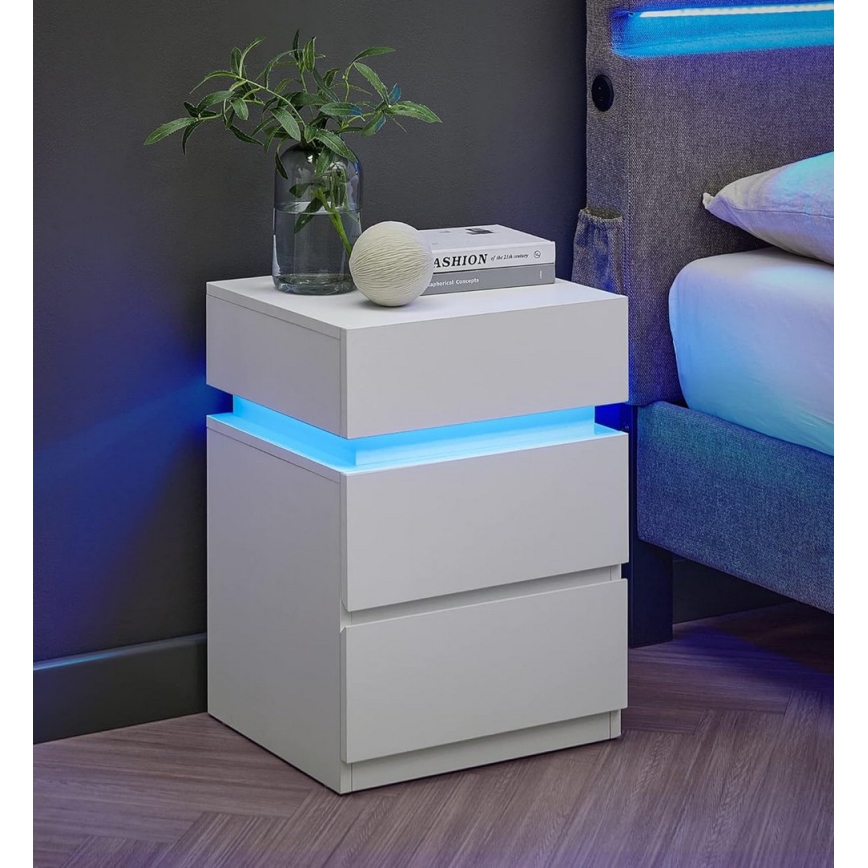 Mesita de noche con iluminación SMARTIE blanca