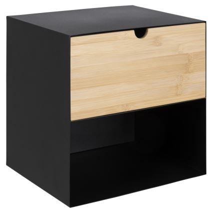 Mesita de noche con opción de montaje en pared BEKIM negro/bambú