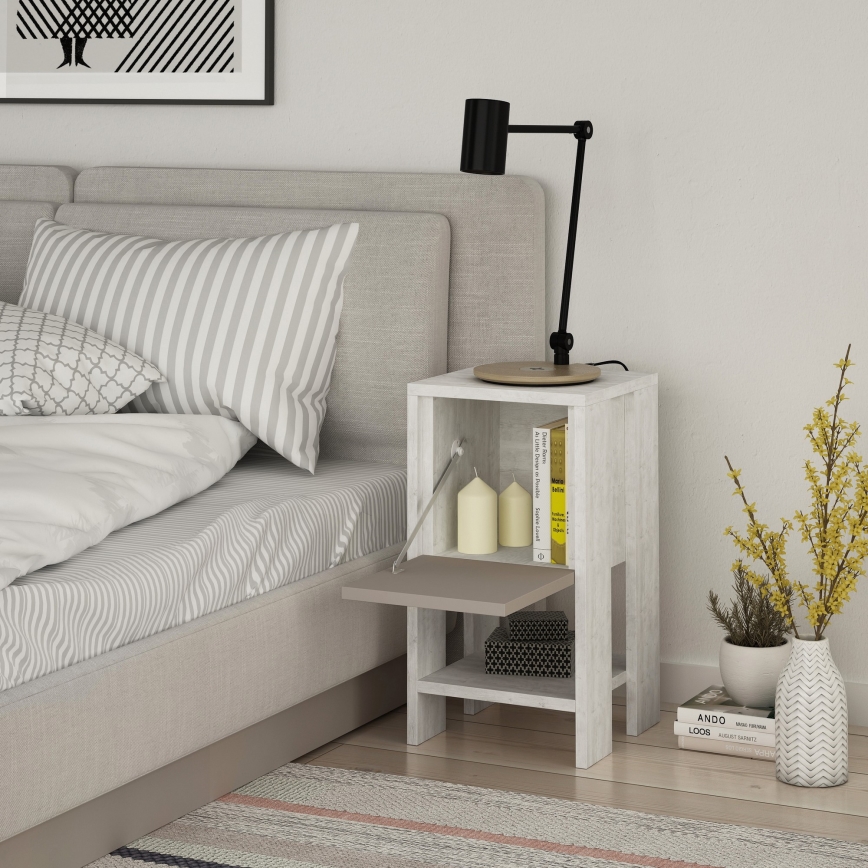 Mesita de noche EMA 55x30 cm blanco/beige