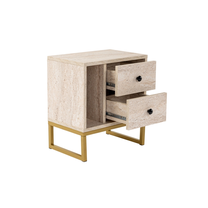 Mesita de noche GLIMMER 50x45,2 cm beige/dorado