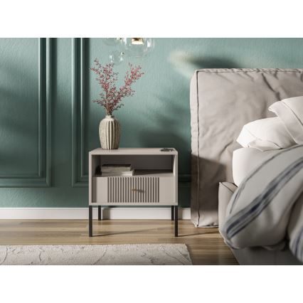 Mesita de noche LUE beige/negra