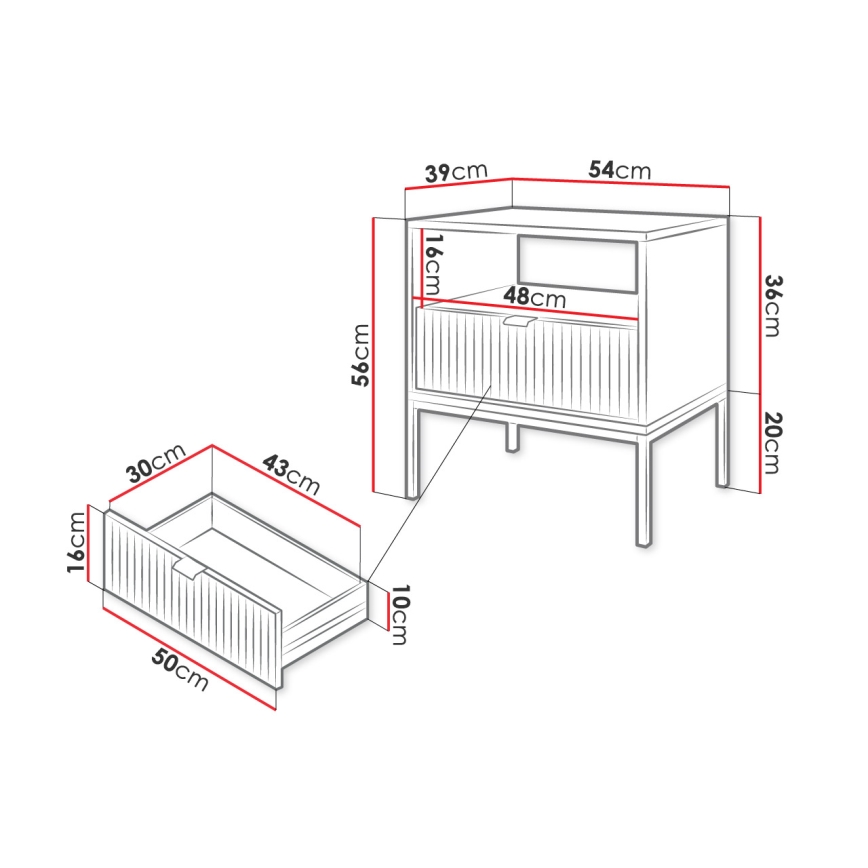 Mesita de noche NOVA 56x54 cm negro/dorado