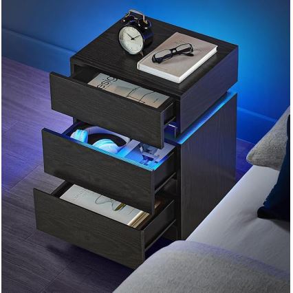 Mesita de noche SMARTIE con iluminación integrada, negra
