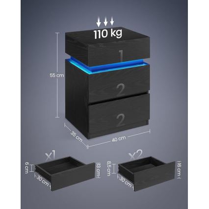 Mesita de noche SMARTIE con iluminación integrada, negra