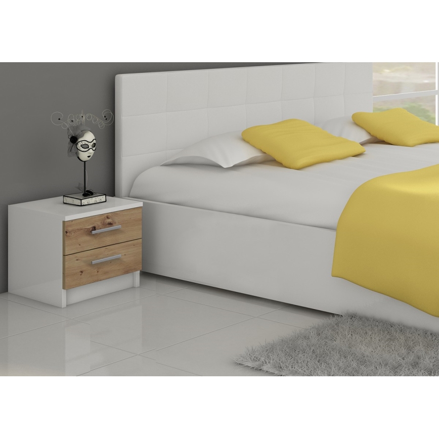 Mesita de noche TOD blanco/roble artisan