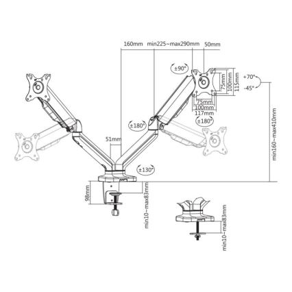 MK FLORIA MKF-21DP113S2 - Soporte ajustable para dos monitores de 32 negro