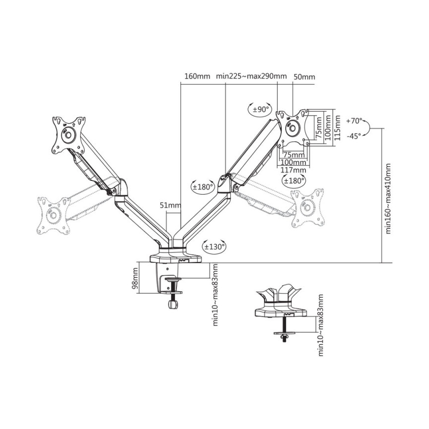 MK FLORIA MKF-21DP113S2 - Soporte ajustable para dos monitores de 32 negro