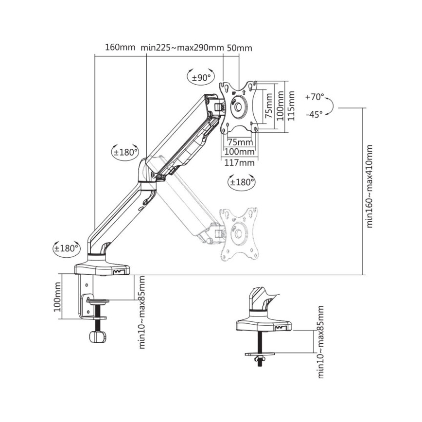 MK FLORIA MKF-21DP113S2 - Soporte ajustable para monitor de 32 negro