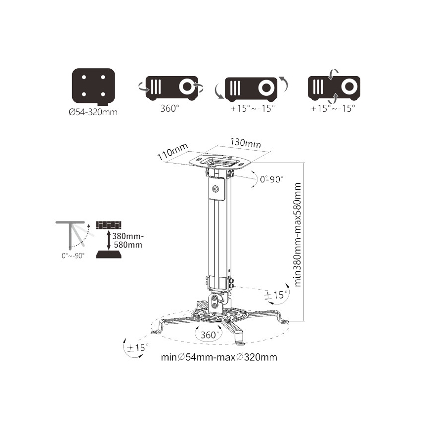 MK FLORIA Superior SUPSTV013 - Soporte de techo para proyector, negro