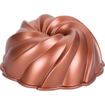 Molde para bizcocho tipo bundt KITCHISIMO 24 cm, diseño espiral, acabado cobre