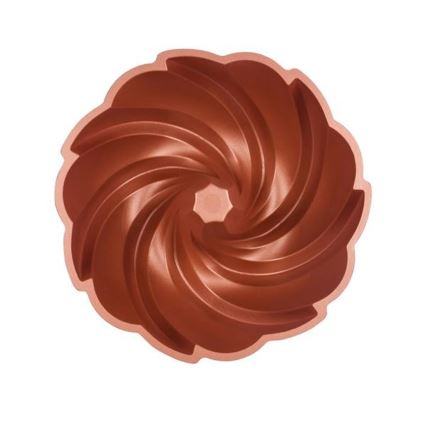 Molde para bizcocho tipo bundt KITCHISIMO 24 cm, diseño espiral, acabado cobre