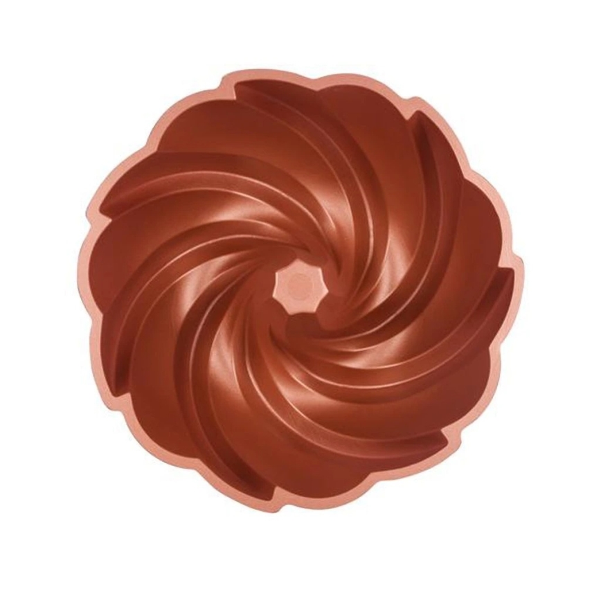 Molde para bizcocho tipo bundt KITCHISIMO 24 cm, diseño espiral, acabado cobre