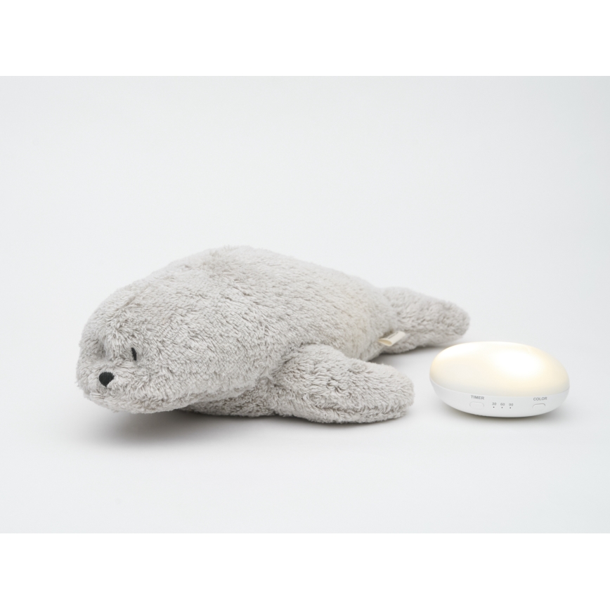 Moonie - peluche para dormir con melodía y luz, foca gris orgánica