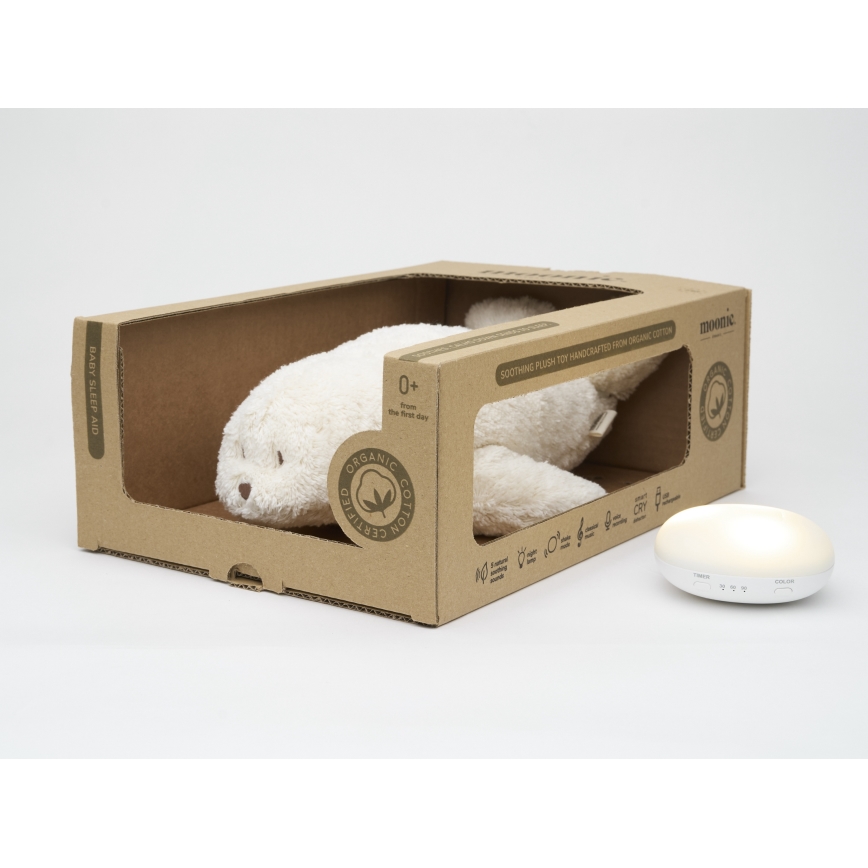 Moonie - Peluche para dormir con melodía y luz, foca Organic Polar